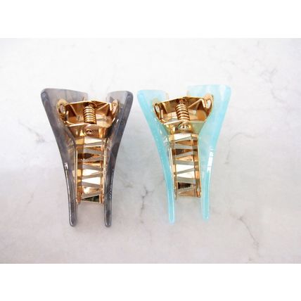 Medium blue or taupe marbled triangle acrylic and metal hair claw clip