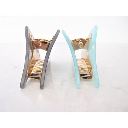 Medium blue or taupe marbled triangle acrylic and metal hair claw clip
