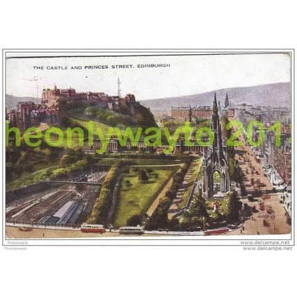 THE CASTLE & PRINCES STREET, EDINBURGH, SCOTLAND, 1935, Postcard