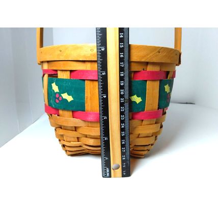 Round Christmas "Holly" Ribbon Basket - Lattice Type- Adorable! Farmhouse Decor