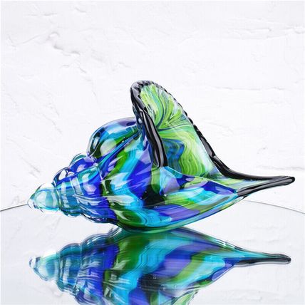 Hand Blown Blue Glass Murano Art Style Seashell Conch Sculpture Save The Ocean