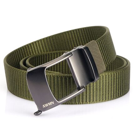 Men's nylon buckle automatic belt with hollow buckle head, casual waist belt