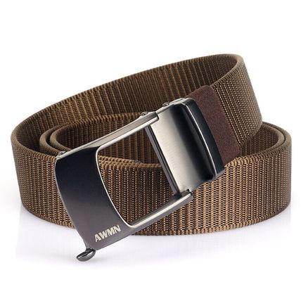 Men's nylon buckle automatic belt with hollow buckle head, casual waist belt