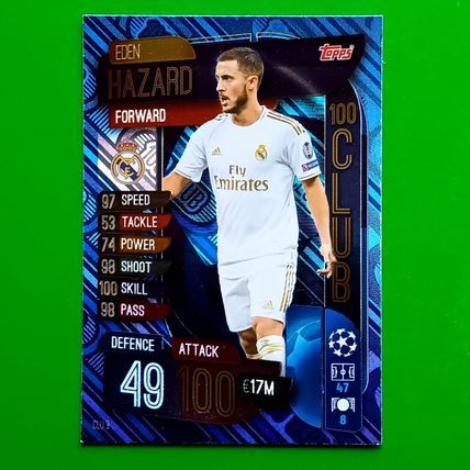 Match Attax Extra UCL 2019 2020 Eden Hazard Real Madrid 100 Club #CLU9 topps