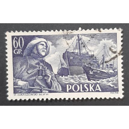 Poland: 1956 - 60Gr Fisherman with Ships - Used Stamp