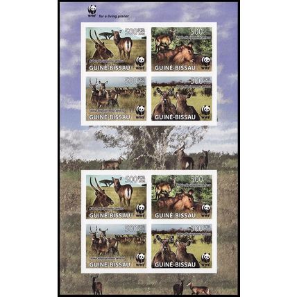 Guinea-Bissau WWF Defassa Waterbuck Imperf Sheetlet of 2 sets 2008 MNH