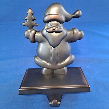 Brown Metal SANTA Christmas STOCKING HANGER Mantel Sitter Holder