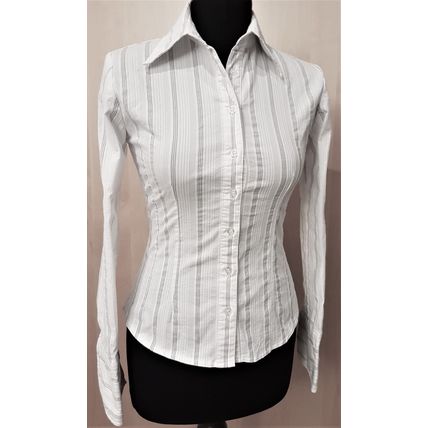 Morgan White Pinstripe Cotton Shirt Rhinestone Cufflinks 10 UK