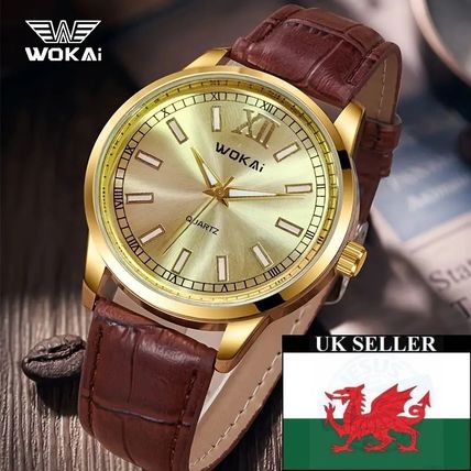 Gents Classic Gold Face Stainless Steel Back Brown Leather Strap Watch
