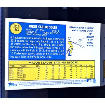 JORGE SOLER 2019 TOPPS HERITAGE BASEBALL CARD #165