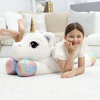 44 Inch Giant Unicorn Stuffed Animal Pillow, Cute Soft Big Unicorn with Rainbow