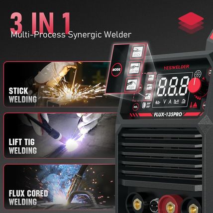 YESWELDER 135Amp MIG Welder,110V Flux Core Welder Flux Core Mig/Lift Tig/Stick 3