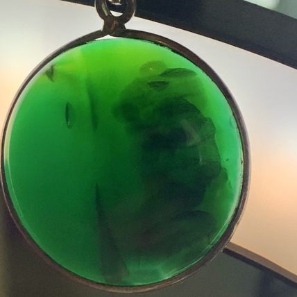Sterling Silver Green Chalcedony Cabochon Pendant Necklace Adjustable Cord 20"