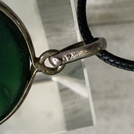 Sterling Silver Green Chalcedony Cabochon Pendant Necklace Adjustable Cord 20"