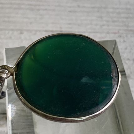 Sterling Silver Green Chalcedony Cabochon Pendant Necklace Adjustable Cord 20"