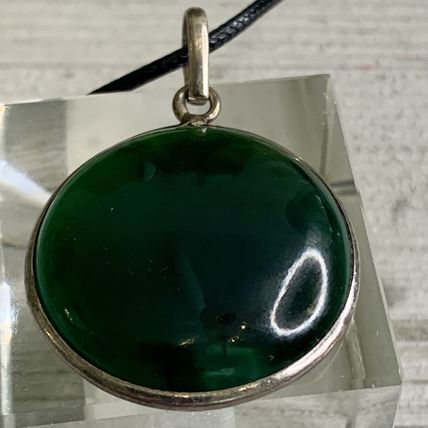 Sterling Silver Green Chalcedony Cabochon Pendant Necklace Adjustable Cord 20"