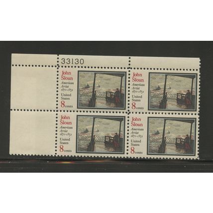 US 1433, 1971 8c John Sloan, UL PBof4, VF, MNH (US149)