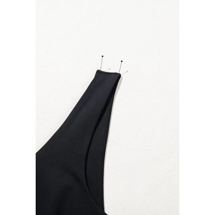 Black Plain Sleeveless Loop Drawstring Cinched Waist Romper