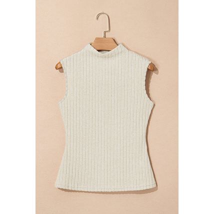 Apricot Ribbed Knit Mock Neck Tank Top
