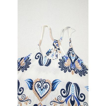 Blue Bohemian Fashion Print Spaghetti Straps Loose Tank