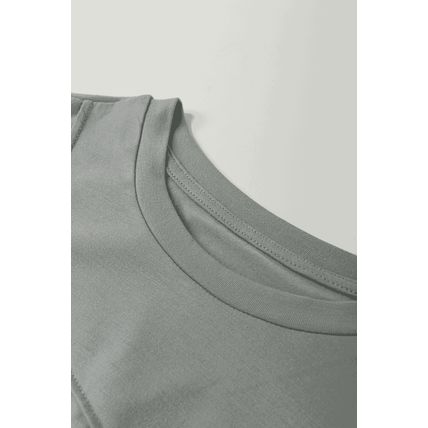 Medium Grey Solid Color Toothpick Stripe Round Neck T Shirt