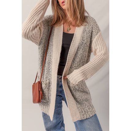 Color Block Side Pockets Open Front Cardigan