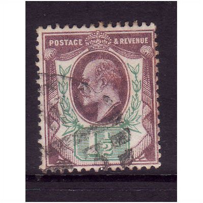 GREAT BRITAIN 1902 SG 222 1 1/2d DULL PURPLE AND GREEN FINE USED #2