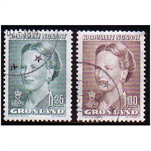 1990 Greenland - Queen Margrethe - 0.25/1.00 kr used Sc# 214 & 217