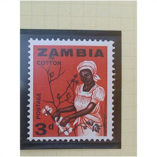 Zambia QEII 1964 3d Cotton Picking Hinged Mounted Mint MM SG 97 Sc 7 Stamp