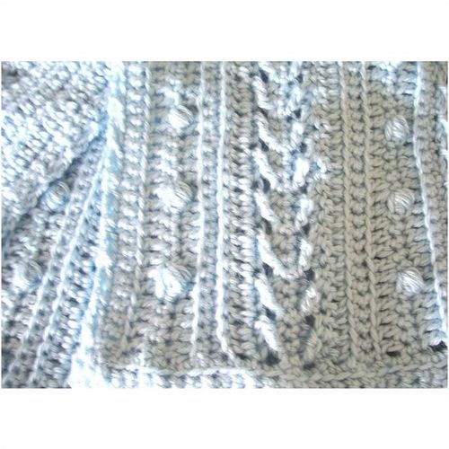 SCARF #01 crochet bobbles & cables powder blue 75 inches X 7 inches