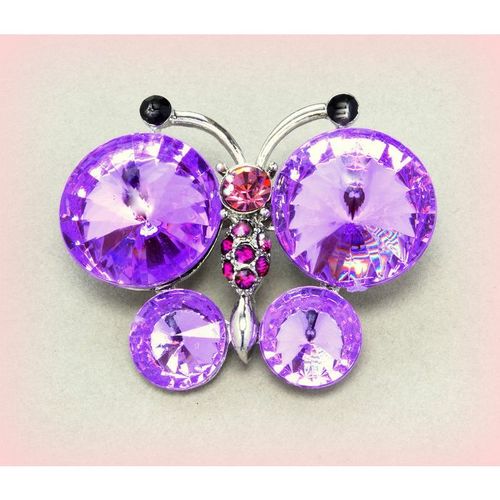 Bright Purple Colour Crystal Butterfly Brooch Jumper Clasp Pin Jewellery 2249