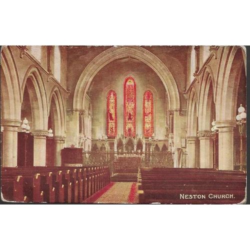 Neston, Cheshire - Church interior - postcard by State of Liverpool c.1910