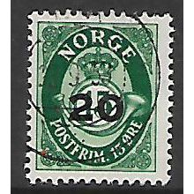 NORWAY 1937 POST HORN 20 ON 15 ORE GREEN SG 440 FINE USED#2