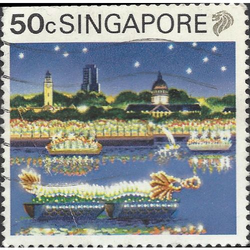 SINGAPORE, Fireworks, blue 1990, 50c, #2