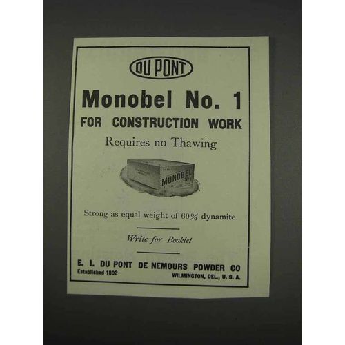 1911 Du Pont Monobel No. 1 Explosive Ad