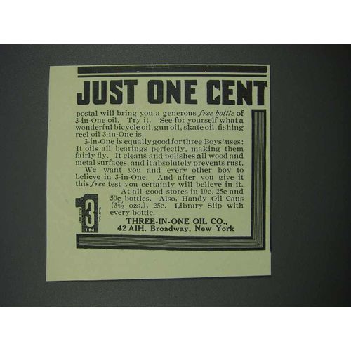 1914 Three-in-One Oil Ad - Just One Cent
