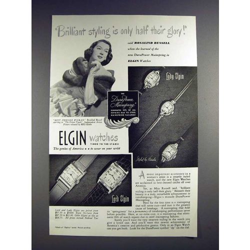 1948 Elgin Lady & Lord Watch Ad - Rosalind Russell