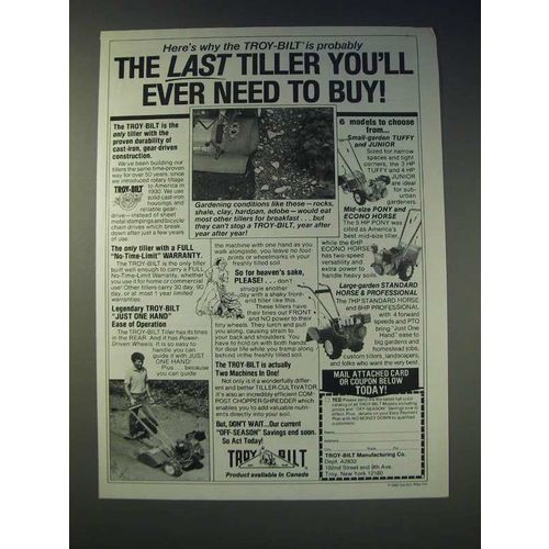 1989 Troy-Bilt Tillers Ad - Here's why the Troy-Bilt is probably the last