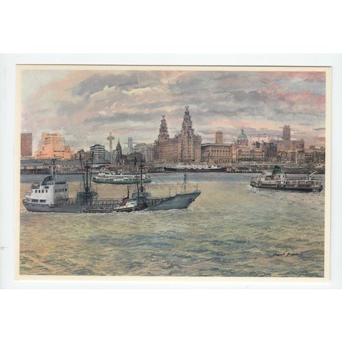 Pier Head and Riverfront Liverpool Modern Postcard Art 1984