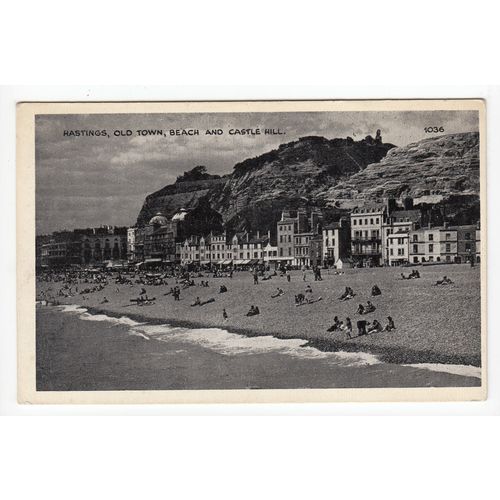Old Town Beach and Castle Hill Hastings Postcard East Sussex 1036