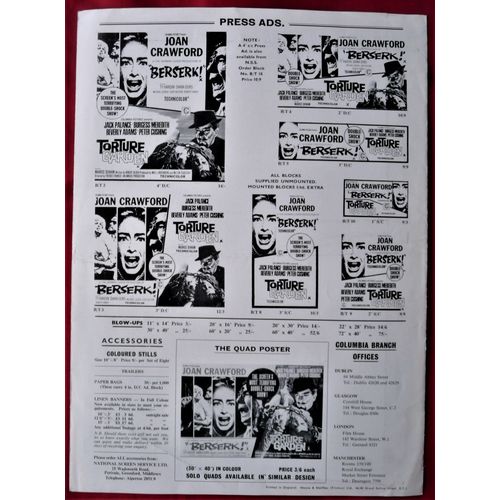 BERSERK! / TORTURE GARDEN (1984) vintage UK Press booklet ***Joan Crawford***