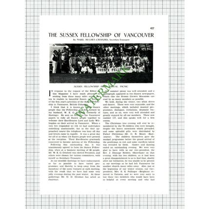 9781) The Sussex Fellowship Of Vancouver Mabel Crisford - 1930 Article