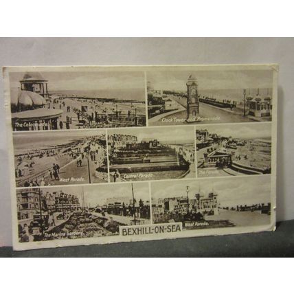 multiview, BEXHILL-ON-SEA, SUSSEX. used vintage postcard 1928 postmark =