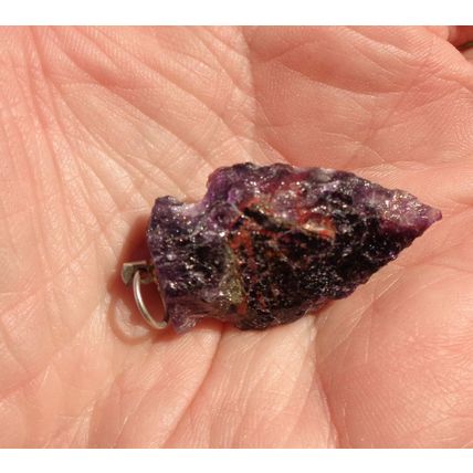 A Amethyst Arrowhead Pendant Stone Bead 1.375 Inch Knapped Craft Jewelry