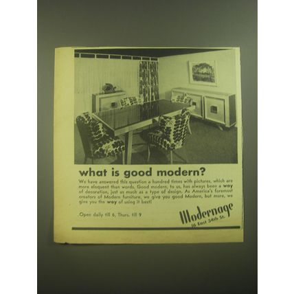 1945 Modernage Furniture Ad - What is good modern?