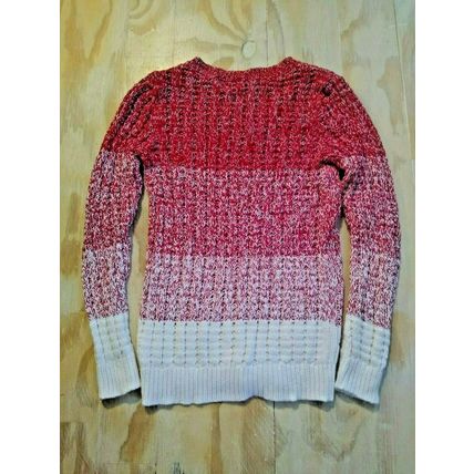 Liz Claiborne Red White Sweater V Neck Marled Cable Knit Cotton Blend Small