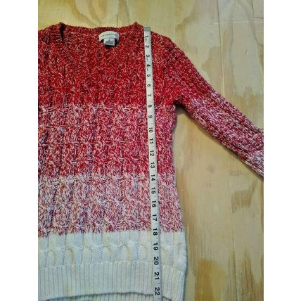 Liz Claiborne Red White Sweater V Neck Marled Cable Knit Cotton Blend Small