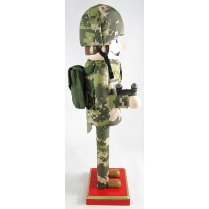 14 Inch Wooden Nutcracker Soldier in Camo Fatigues, Backpack and Binoculars
