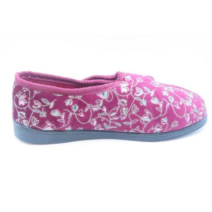 Ladies Slippers Burgundy Pink Floral Adjustable Fastening Disability Gift Size 6