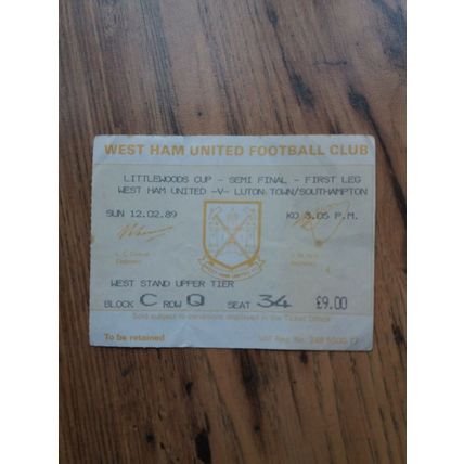 1989 League Cup Semi Final Programme & Ticket – West Ham vs Luton Town